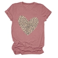 Dettaglio della stampa a cuore leopardato sulla t-shirt da donna rosa malva a girocollo - S / Oro rosa