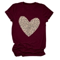 T-shirt bordeaux a girocollo stesa in piano con grande stampa a cuore leopardata - S / Borgogna