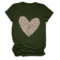 Detail of dark green t-shirt showing large leopard print heart on cotton blend fabric - S / Army Green