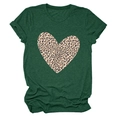 Close-up of leopard print heart graphic on soft dark green textured short sleeve t-shirt - S / Vintage Green