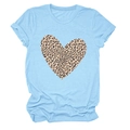 Light blue women's crewneck T-shirt featuring a large stylish leopard print heart pattern - S / Light Blue