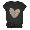 Detail of a charcoal grey round neck T-shirt with a large leopard print heart on the front - S / Black Heather Grey