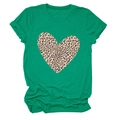 Detailed view of emerald green T-shirt with leopard print heart on cotton fabric - S / Dark Green