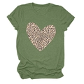 Detail of army green crewneck T-shirt featuring a large leopard print heart graphic - S / Olive Green