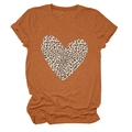 Detailed view of caramel orange round neck T-shirt with leopard print heart graphic - S / Burnt Orange