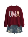Détail d'un sweat bordeaux avec lettrage OMA life et finitions en bords-côtes - Bordeaux