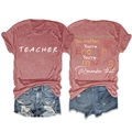 Front and back view of teacher t-shirt with inspirational quote and denim shorts - Rose Gold (White Graphic)