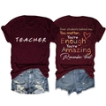 Detailed front and back view of burgundy teacher t-shirt with inspirational quote print - Wine Red (White Graphic)