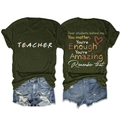 Front and back view of dark green Teacher t-shirt with inspirational quote for students - Army Green (White Graphic)