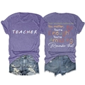 Front and back detail of a purple teacher t-shirt with inspirational quotes and dots - Purple (White Graphic)