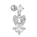 Silver stainless steel rabbit barbell earring with sparkling clear cubic zirconia stones - Silver Pavé Zirconia Rabbit Style (EGD1143)
