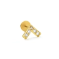 Golden V-shaped labret stud earring with inlaid white zircons and flat back design - V-Shape Rhinestone Style (Gold CD00469)