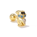 Detail of golden puppy stud earring with heart zircon and screw-back ball closure - Gold Dog with Heart Zirconia (EGD1460)