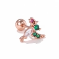 Macro view of bird-shaped rose gold cartilage stud with colorful zircon gemstones - Rose Gold Colorful Bird (EGD1463)