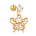 Gold butterfly ear cartilage stud with pink marquise zircon and hollow wing detail - Gold Pink Zirconia Butterfly Style (EGD1147)