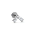 V-shaped stainless steel labret stud with five sparkling zircon stones for ear or lip piericng - V-Shaped Rhinestone Row Style (CD00469 White Gold Tone)