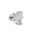 Silver animal-shaped earring with white cat eye stone and cubic zirconia studs - Zodiac Tiger Cat's Eye (CD00479) / Silver