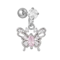 Silver butterfly belly button ring with pink marquise zircon and sparkling accents - Silver Pink Zirconia Butterfly Style (EGD1147)