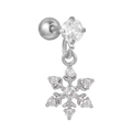 Silver snowflake cartilage stud earring with cubic zirconia pendant in stainless steel - Silver Pavé White Zirconia Snowflake Style (EGD1142)