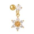 Golden cartilage stud earring featuring a sunflower pendant with white zircon stones - Gold White Zirconia Six-Petal Flower Style (EGD1144)