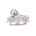 Detail of silver heart ear bone stud with three zircon flowers and screw back ball - Triple Flower Style (EGD0888) Silver