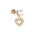Golden heart drop earrings with cubic zirconia stones and secure screw-back ball closures - Heart Dangle Style (EGD0885) Gold
