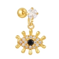 Gold stainless steel evil eye cartilage earring with white zircon and black gemstone - Gold Black White Zirconia Evil Eye Style (EGD1145)