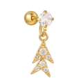 Golden stainless steel stud earring with geometric arrow pendant and zircon stones - Gold Pavé White Zirconia Chevron Style (EGD1146)