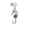 Orecchino a forma di cavalluccio marino in argento con zirconi blu e rossi incastonati - Stile Cavalluccio Marino (EGD1182) / Argento