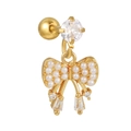 Golden bow drop earring featuring white pearls and sparkling cubic zirconia stones - Bowknot Design (EGD1190) / Gold