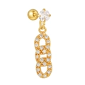 Gold-plated stud earrings with micro-pave three-link dangling chain and clear zircon - Gold Triple Link Chain (EGD1105 Gold)