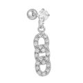Silver stainless steel stud earring with three pavé oval links and round clear zircon - Silver Triple Link Chain (EGD1105 Silver)