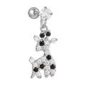 Silver giraffe drop earring with sparkling black and white pave-set cubic zirconia stones - Giraffe Design (EGD1193) / Silver