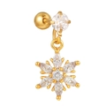 Pendiente de piercing de copo de nieve dorado con circonitas brillantes sobre fondo blanco - Estilo copo de nieve dorado (EGD1103 Dorado)