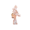 Macro detail of rose gold cartilage earring with zircon flower cluster and drop pendant - Cluster Water Drop Style-Rose Gold (EGD0817)