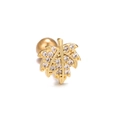 Macro view of gold leaf stud earring with cubic zirconia and screw-back detail - Maple Leaf Style-Gold (EGD0829)