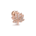 Close-up of rose gold maple leaf cartilage stud earring with white cubic zirconia pavé - Maple Leaf Style-Rose Gold (EGD0829)