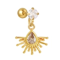 Gold drop stud earrings with round and teardrop zircons and threaded ball backings - Sunbeam Design (EGD1191) / Gold