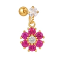 Pendiente de flor dorada con piedras rosas y circón blanco sobre fondo blanco - Estilo flor roja dorada (EGD1101 Rojo 18K)