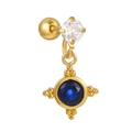 Orecchino a perno dorato con ciondolo in zaffiro blu e pietra in zirconia cubica - Stile Gemma Rotonda Blu Profondo (EGD1127) / Oro
