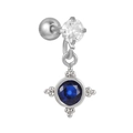 Orecchino in argento con zircone trasparente e ciondolo con gemma blu scuro tonda - Stile Gemma Rotonda Blu Profondo (EGD1127) / Argento
