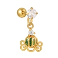 Golden pumpkin carriage stud earring with sparkling white and deep green zircons - Carriage Design (EGD1135) / Gold