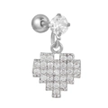 Zilveren pixel hart barbell piercing van roestvrij staal met pavé zirkoon - Pixel Hart Stijl / Zilver