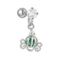 Silver pumpkin carriage drop earrings with sparkling green zircon and white crystal stones - Carriage Design (EGD1135) / Silver