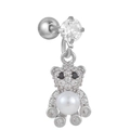 Zilveren navelpiercing beer met zirkonia en een centrale witte parel decoratie - Teddybeer Stijl / Zilver