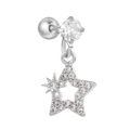 Pendientes de estrella de plata con circonitas y cierre de bola de seguridad roscado - Estrella hueca plateada (EGD1102 Plateado)