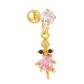 Piercing de cartílago dorado en acero con circón de corazón rosa y gemas de colores - Corazón colorido dorado (EGD1104 Dorado)