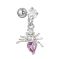 Silver spider drop earring with a pear-cut pink gemstone and sparkling clear zircons - Spider Design (EGD1150) / Silver