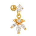 Goudkleurige piercingknop met bloemhanger en micro-pavé van zirkonia steentjes - Waaier Bloemenstijl / Goud