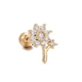 Piercing a fiore dorato con pavé di zirconi e chiusura a sfera a vite sicura - Stile Floreale (EGD0961) / Oro